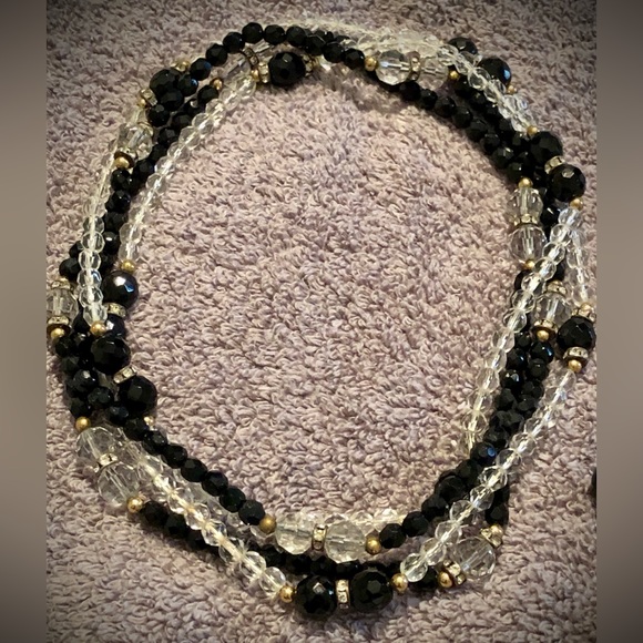 Vintage Black Clear Rhinestones Necklaces & Matching Dangling Earrings - Picture 2 of 6